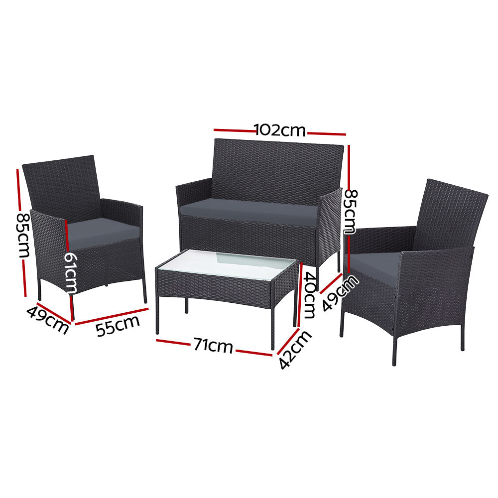Rowan Outdoor Sofa Set – Dark Grey – 4 Piece