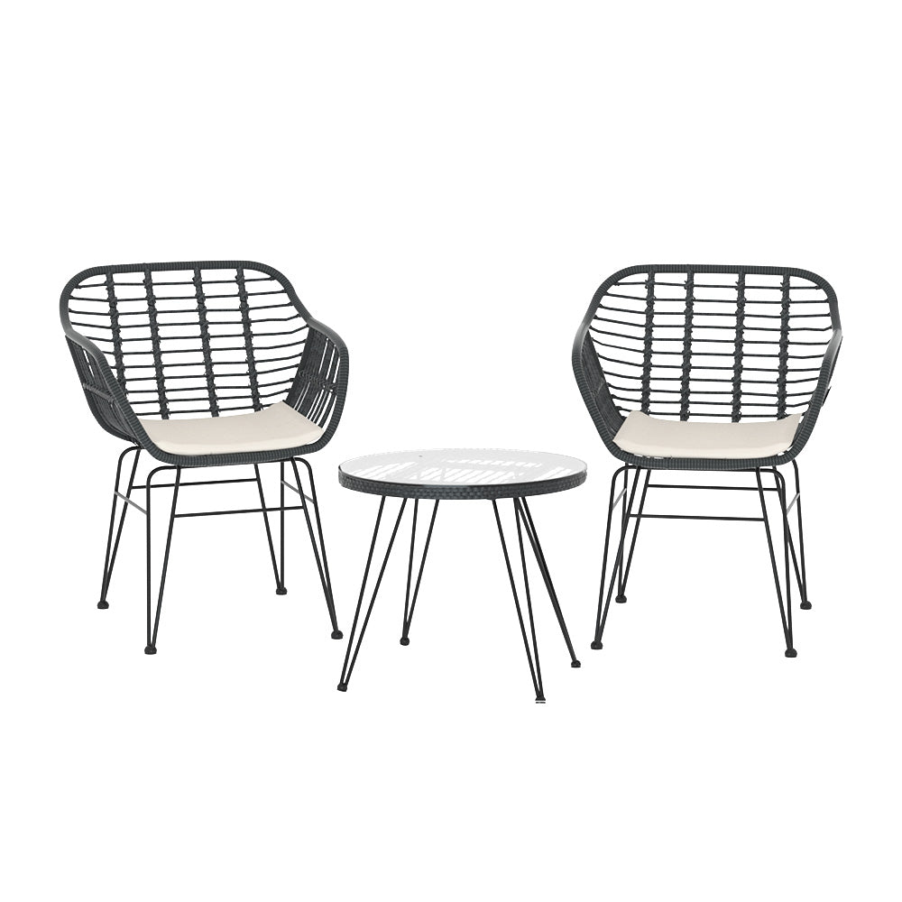 Linden Outdoor Bistro Set – Grey & Beige – 3 Piece