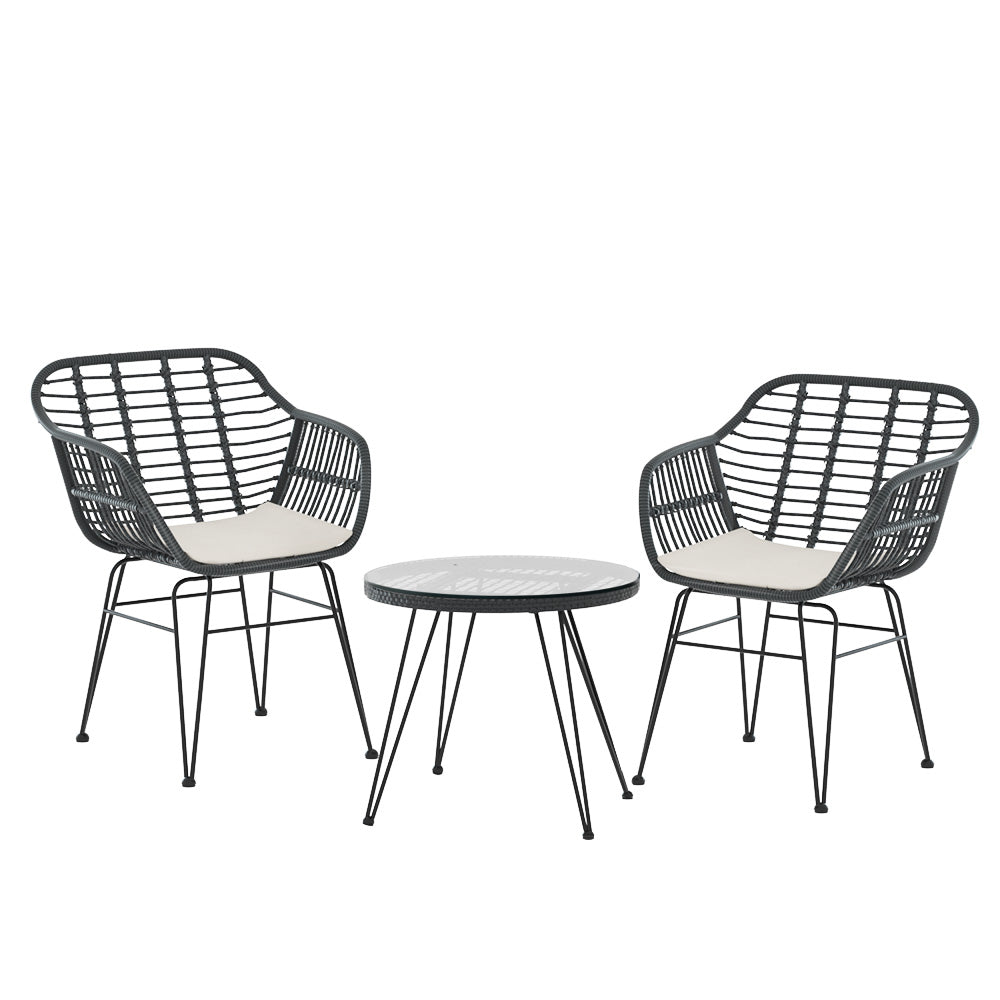 Linden Outdoor Bistro Set – Grey & Beige – 3 Piece