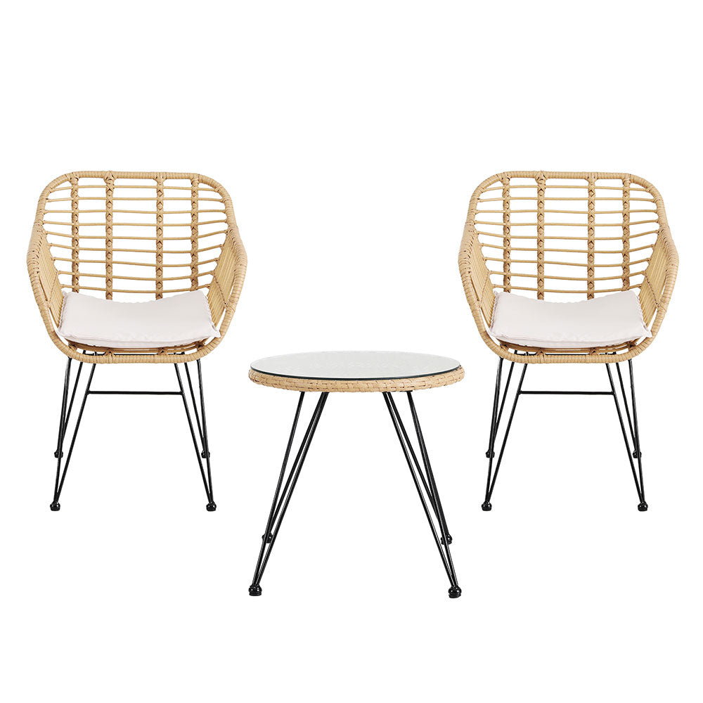 Coastal 3-Piece Outdoor Bistro Set – Grey – Natural Finish