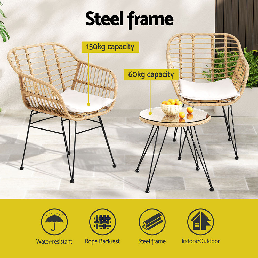 Coastal 3-Piece Outdoor Bistro Set – Grey – Natural Finish