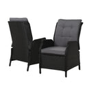 2-Piece Wicker Recliner Chair Set – Outdoor Loungers, Black