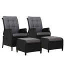 2-Piece Wicker Recliner Chair Set – Outdoor Loungers, Black