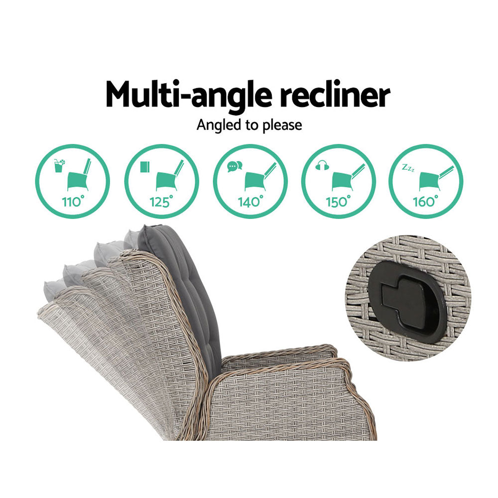 Serano Wicker Recliner Chair – Grey – Single