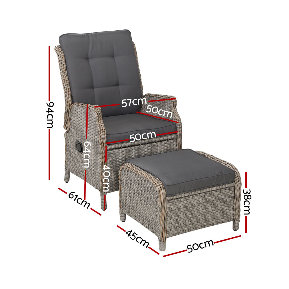 Serano Wicker Recliner Set – Grey – Set of 2