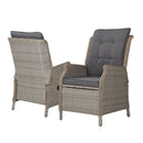 2-Piece Wicker Recliner Chair Set – Outdoor Loungers, Grey