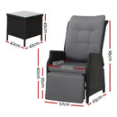 3-Piece Outdoor Recliner & Table Set – Wicker, Black Finish