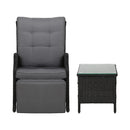 3-Piece Outdoor Recliner & Table Set – Wicker, Black Finish
