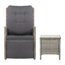 3-Piece Outdoor Recliner & Table Set – Wicker, Grey Finish