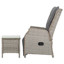 3-Piece Outdoor Recliner & Table Set – Wicker, Grey Finish
