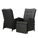 Reclining Patio Chairs – Wicker Sun Loungers, Black Set