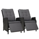 2-Piece Patio Recliner Chair Set – Wicker Style, Black