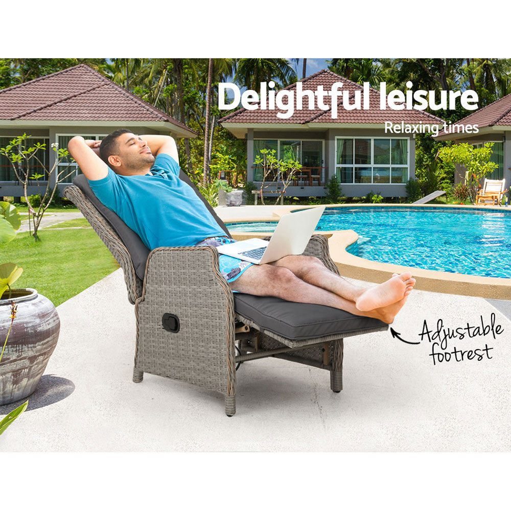 Santorini Wicker Reclining Chair – Grey