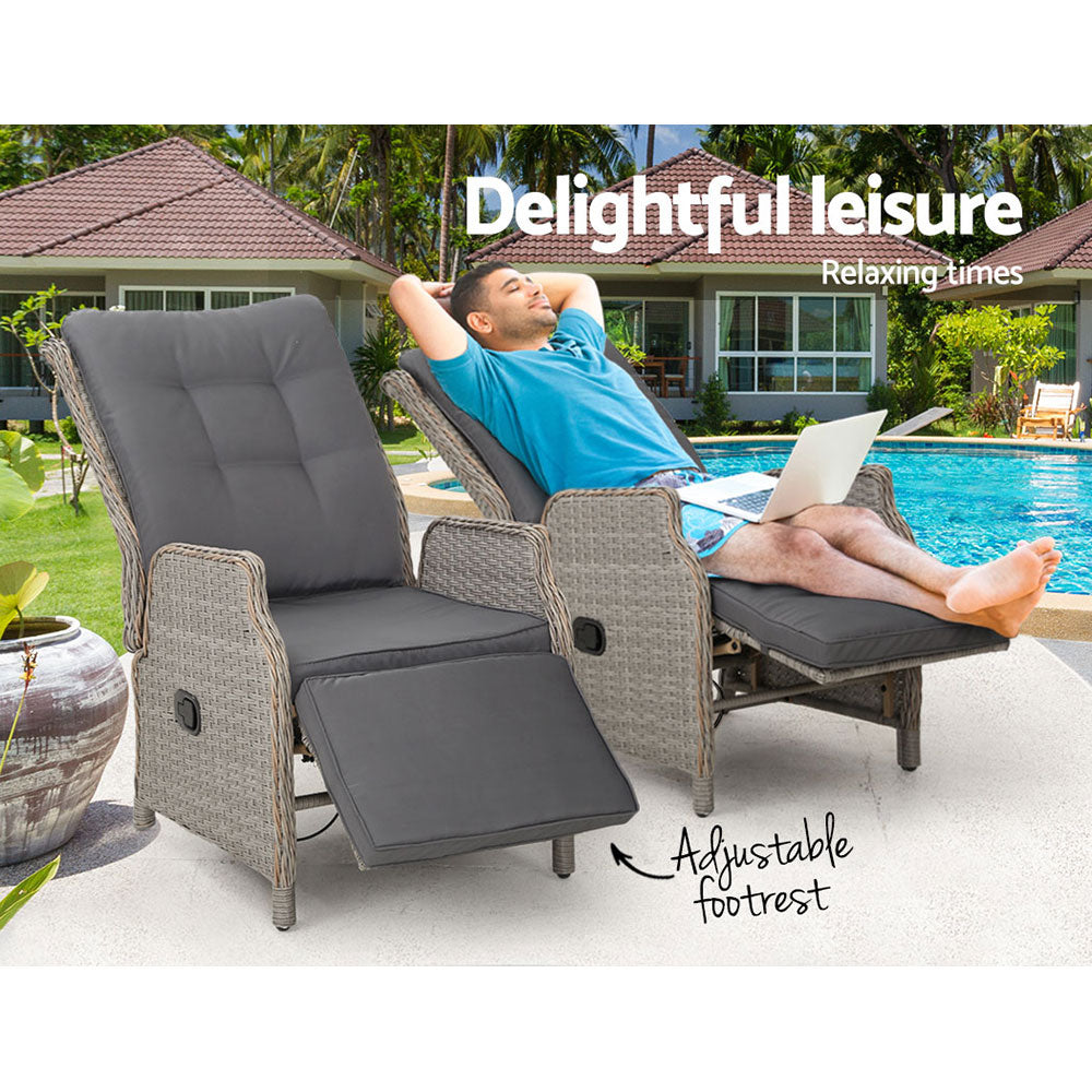 Santorini Wicker Reclining Chairs – Grey – Set of 2