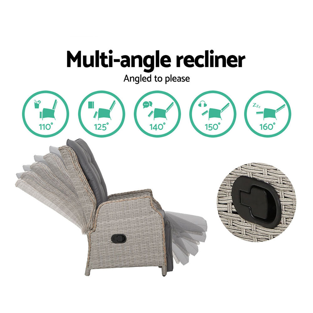 Santorini Wicker Reclining Chairs – Grey – Set of 2