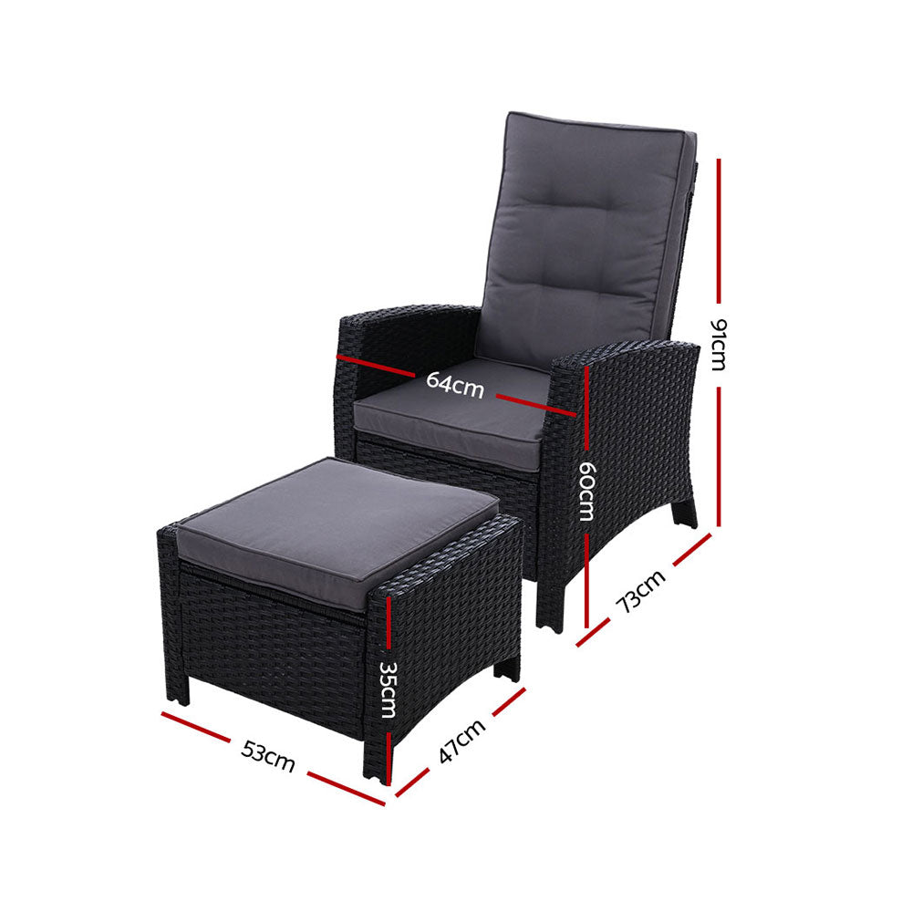 Salerno Wicker Recliner Set – Black – 2 Piece