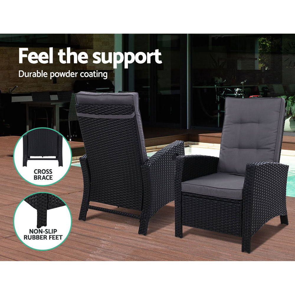 Salerno Wicker Recliner Set – Black – 2 Piece
