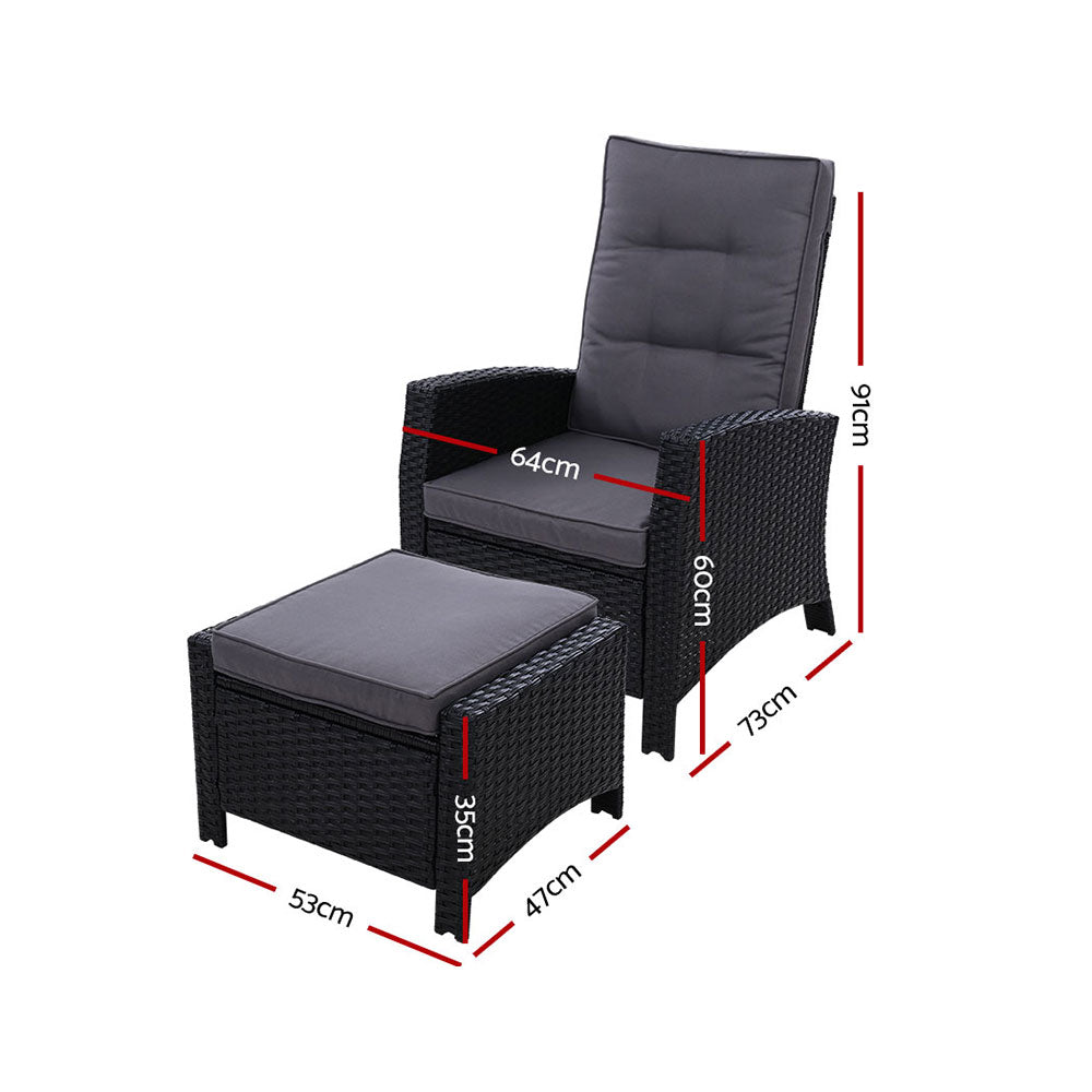 Cove Wicker Recliner Set – Black – Set of 2