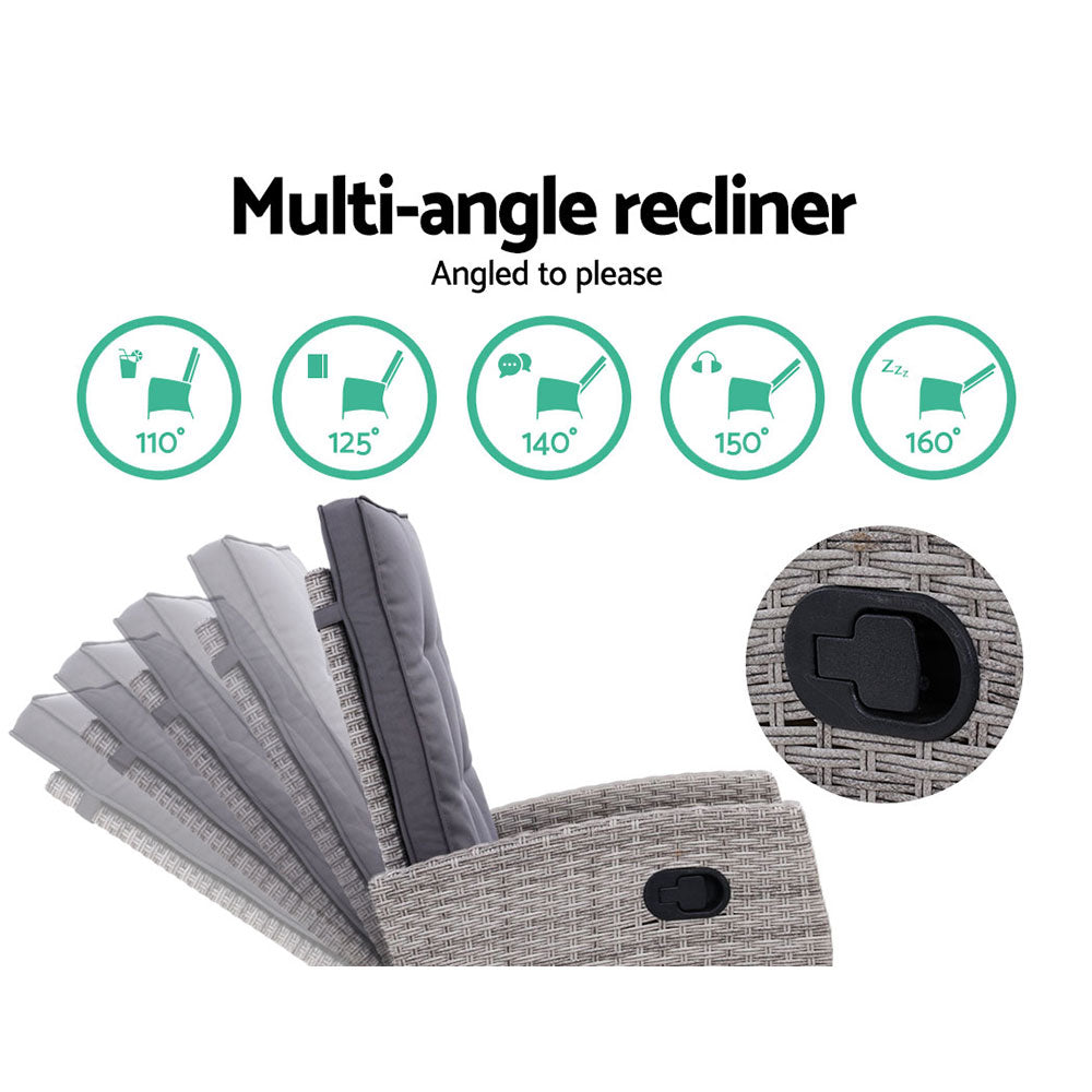 Salerno Wicker Recliner Set – Grey – 2 Piece