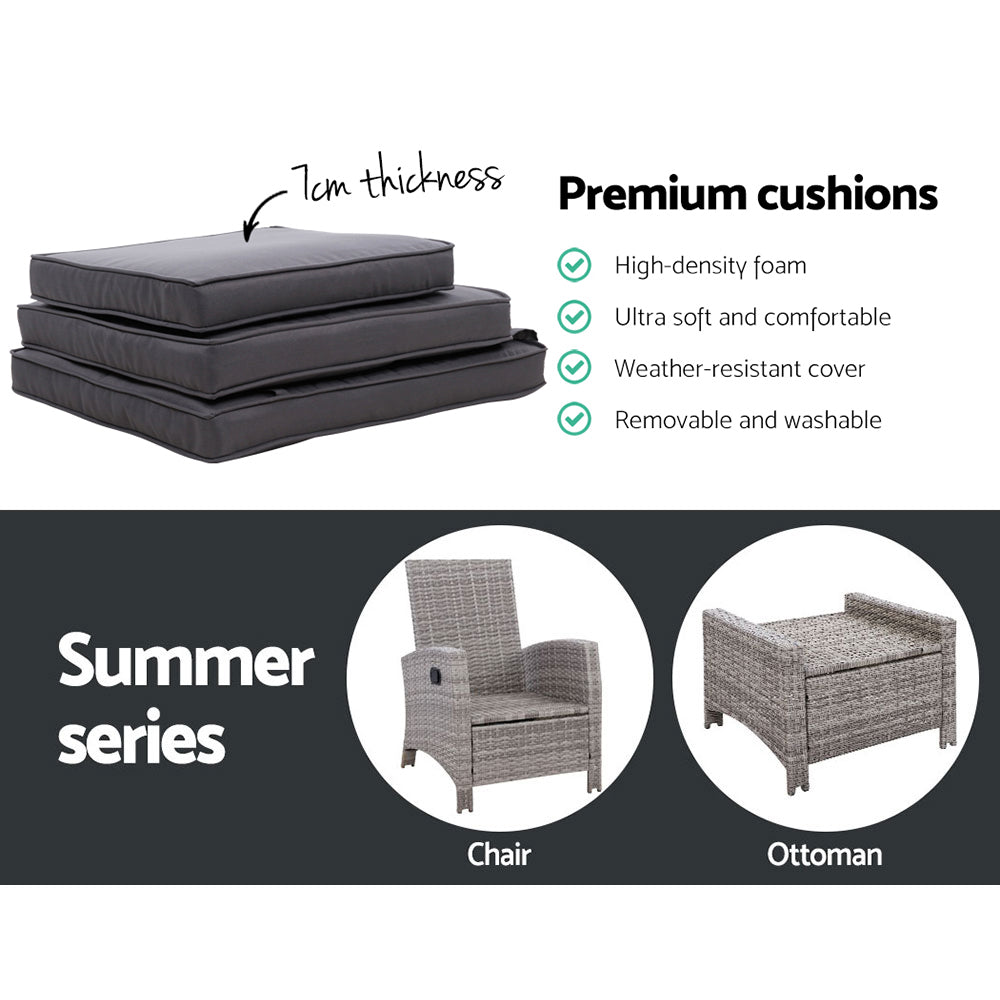 Salerno Wicker Recliner Set – Grey – 2 Piece