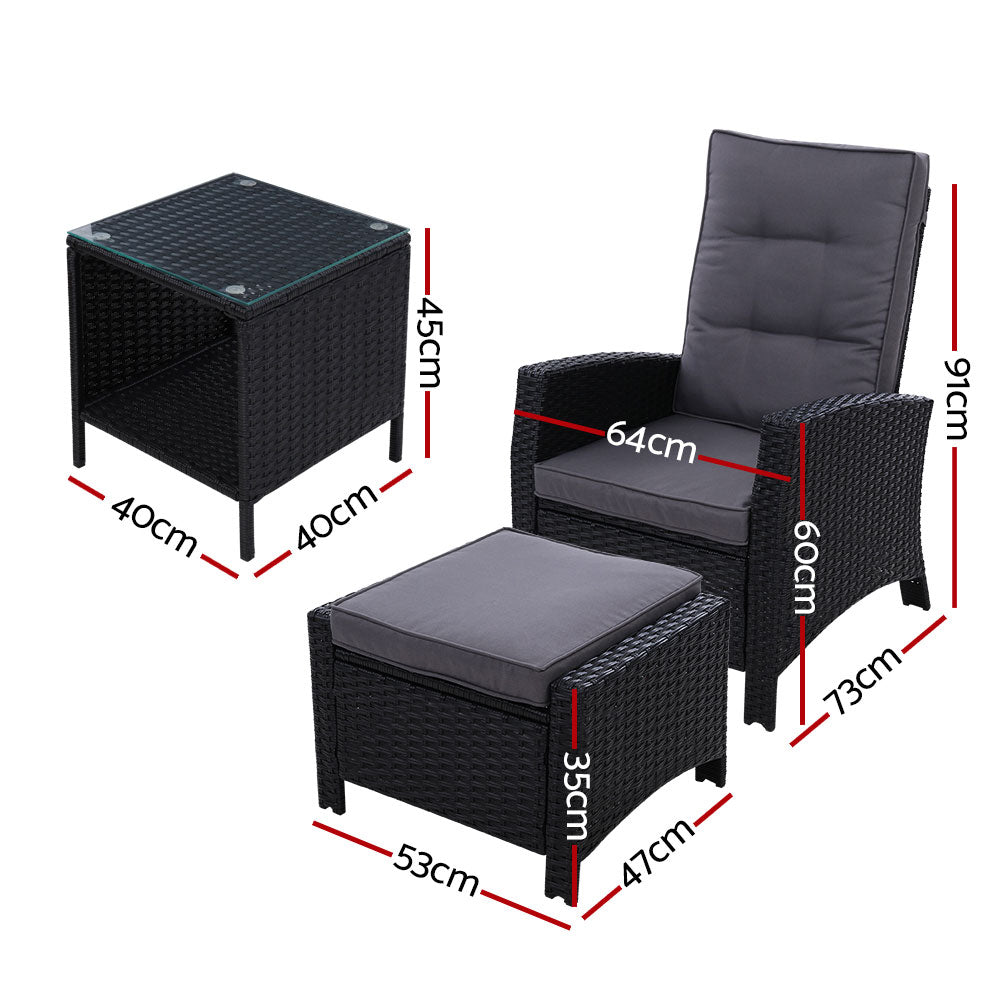 Serrano Outdoor Recliner Set – Black – 3 Piece