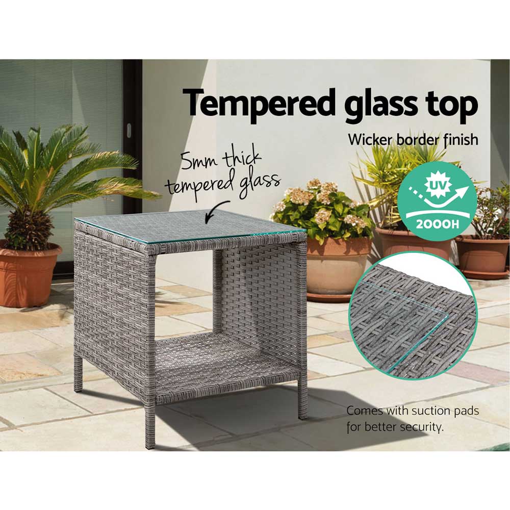 Malexa Rattan Side Table – Grey – 40 cm