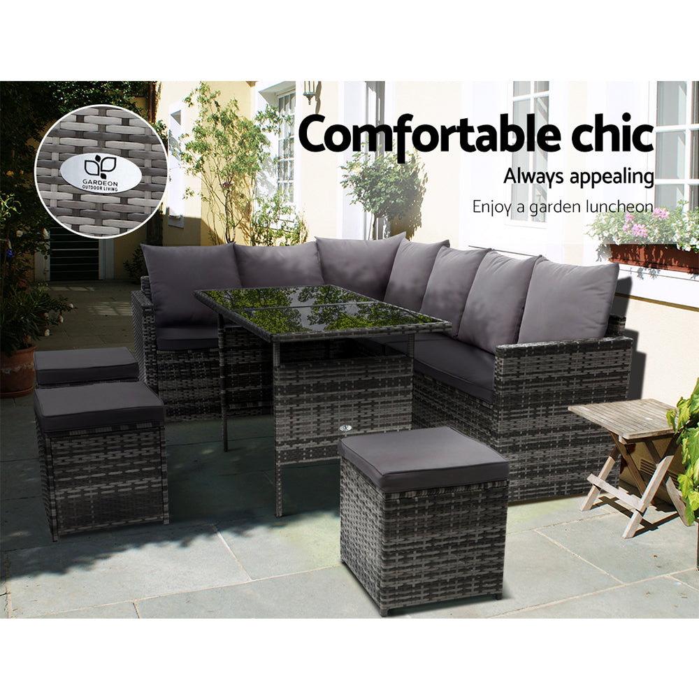 Boswell Outdoor Dining Set – Mixed Grey – 9 Seater