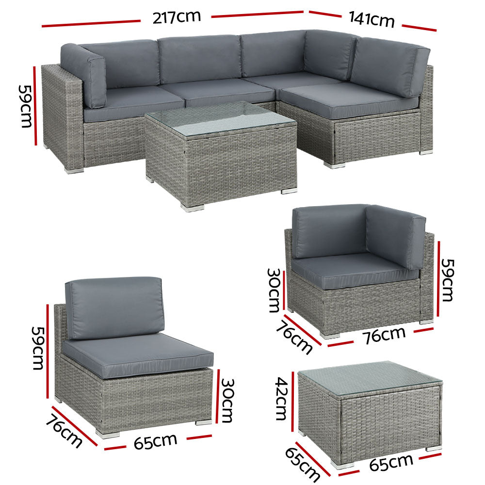 Marston 5 Piece Outdoor Sofa Set – Grey – 4 Seats & Above