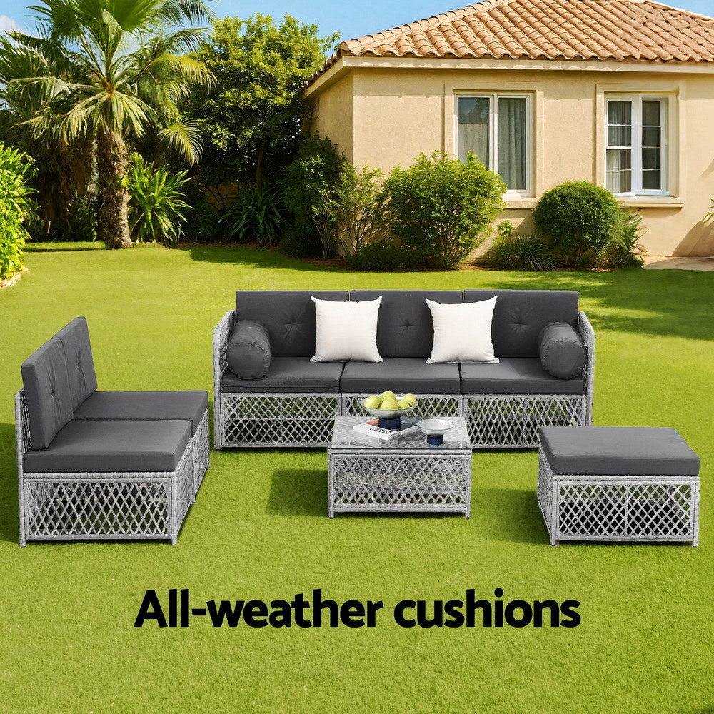 Arlo Outdoor Rattan Sofa Set – Grey – 7 Piece