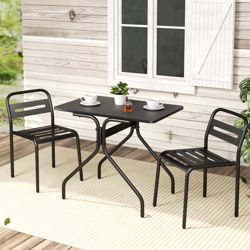 Nova 3PC Outdoor Bistro Set Patio Furniture Steel Table and Chairs Black