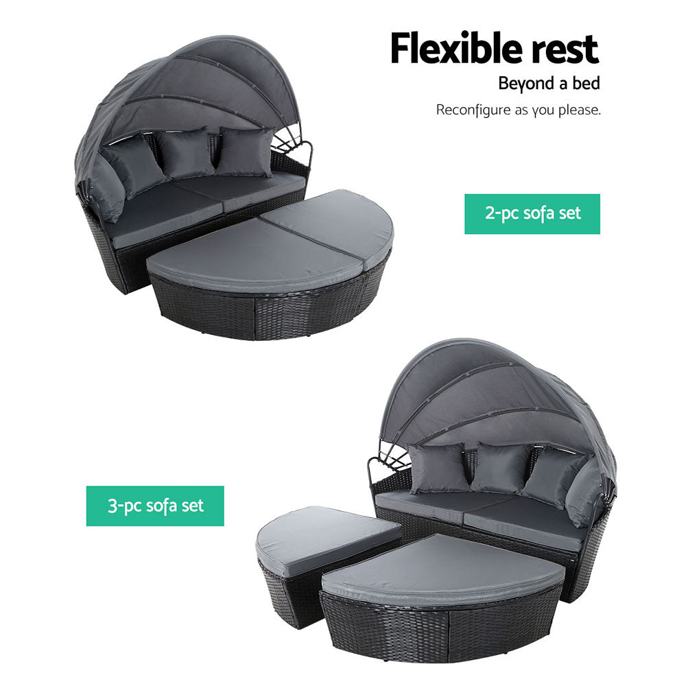 Alderon Outdoor Day Bed with Canopy – Black – 180 cm