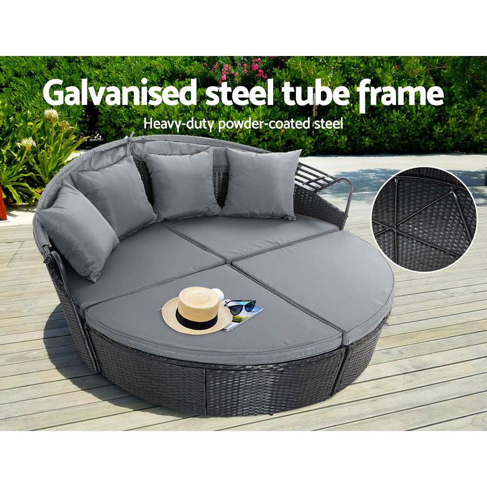 Alderon Outdoor Day Bed with Canopy – Black – 180 cm