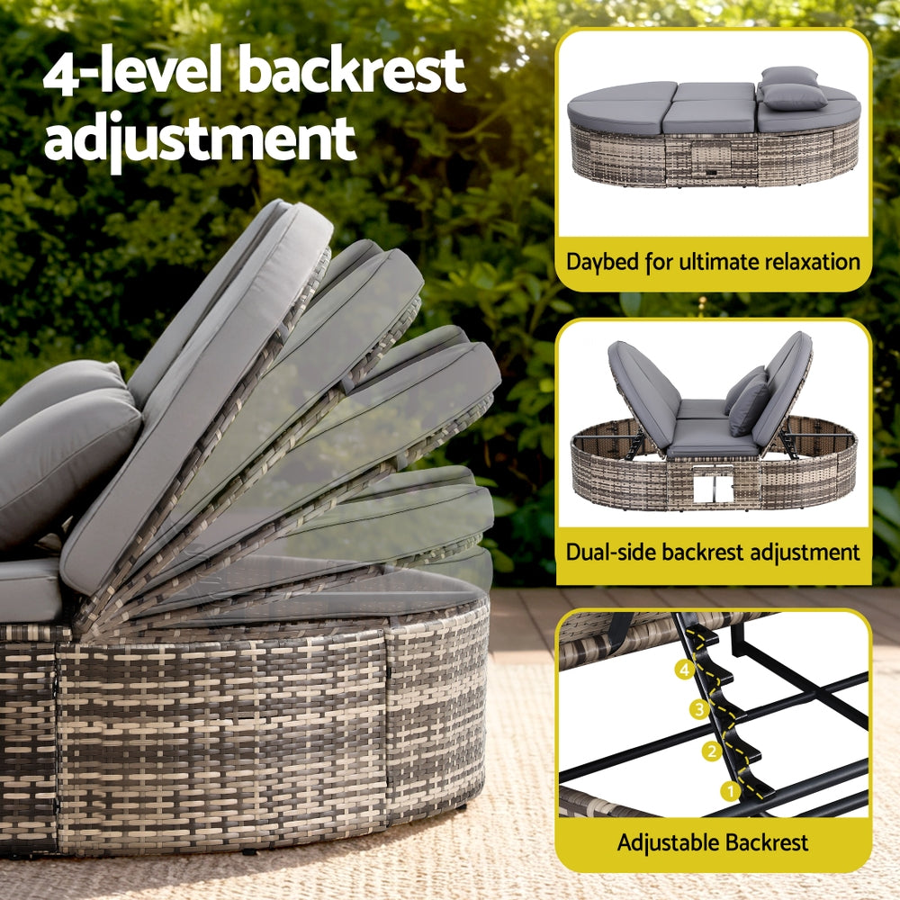 Monaco Outdoor Day Bed with Side Trays – Grey – Single