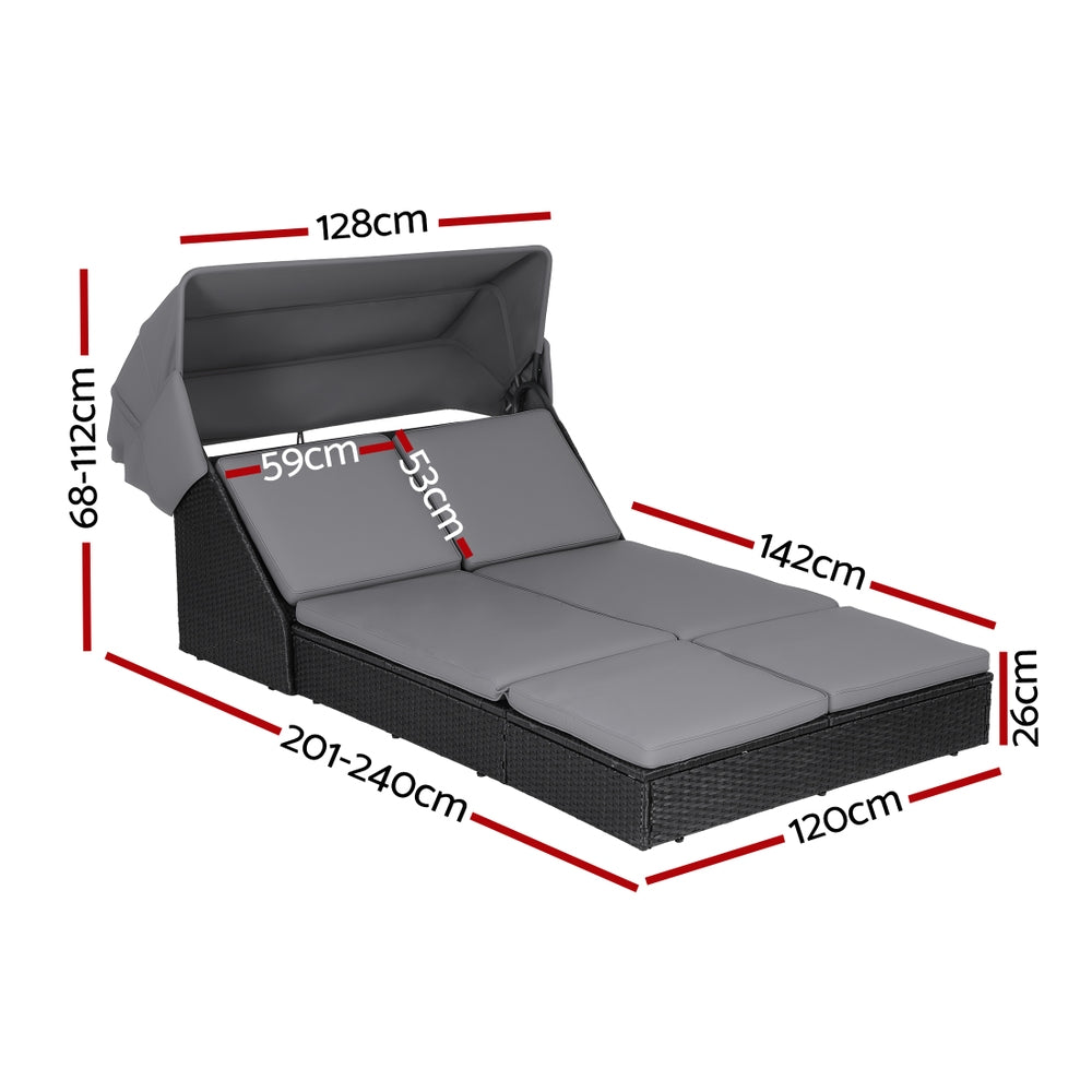 Valencia Outdoor Day Bed with Canopy – Black – Single