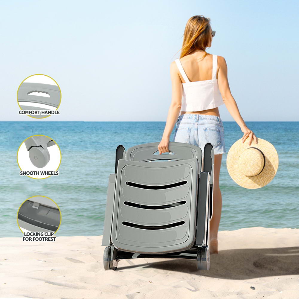 Fiora Folding Sun Lounger with Wheels – Grey