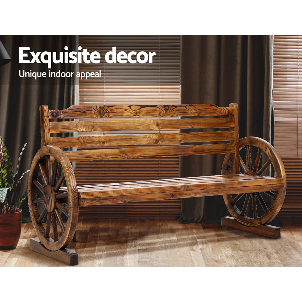 Canyon Wagon Wheel Garden Bench – Brown – 3 Seater