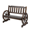 Wooden 2-Seater Garden Bench – Wagon Wheel Style, Brown