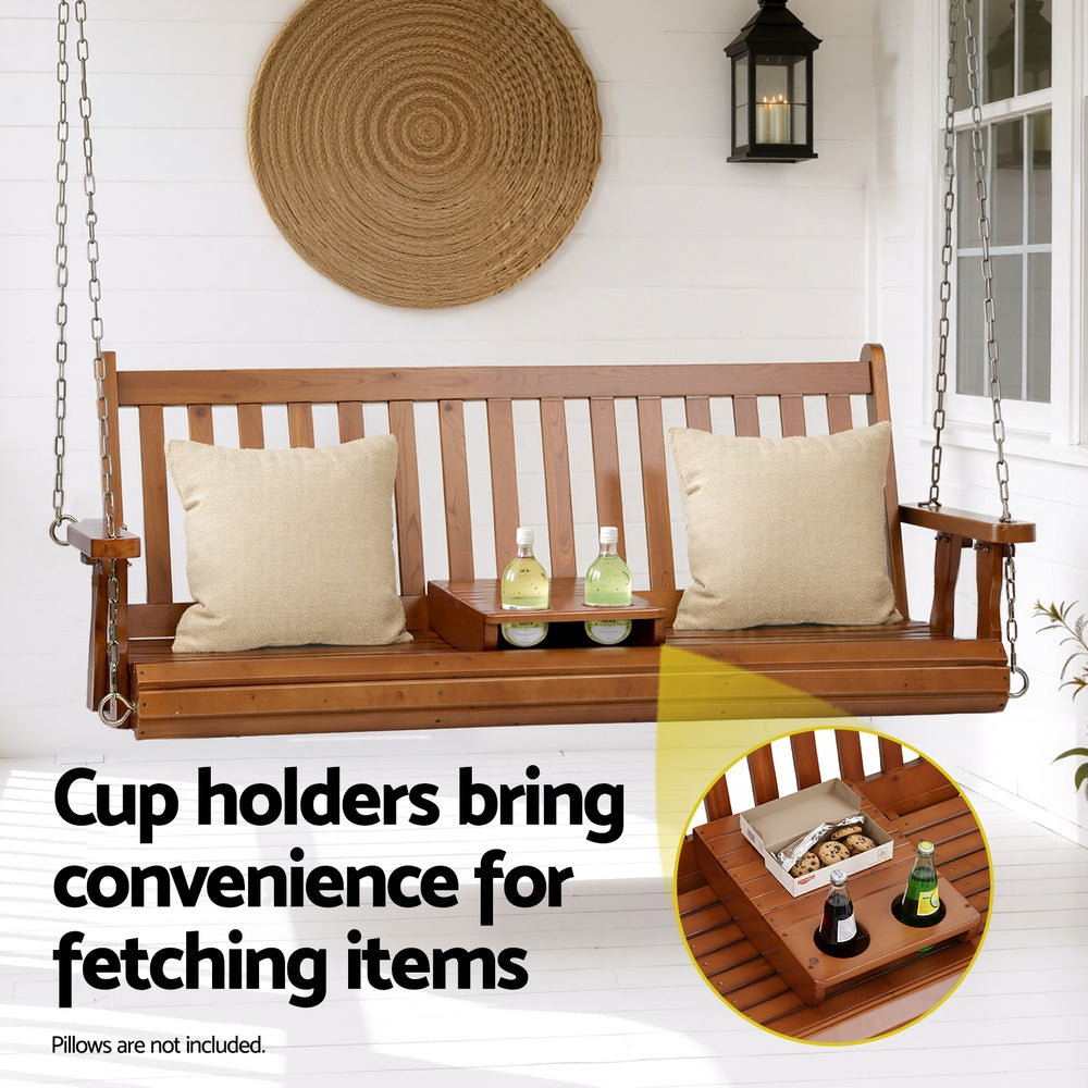Devonport Porch Swing with Cup Holder – Brown – 2 Seater