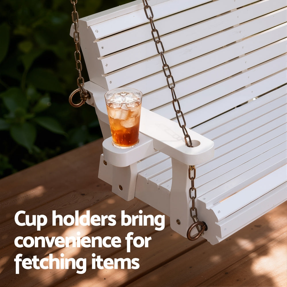 Devonport Porch Swing with Cup Holder – White – 2 Seater
