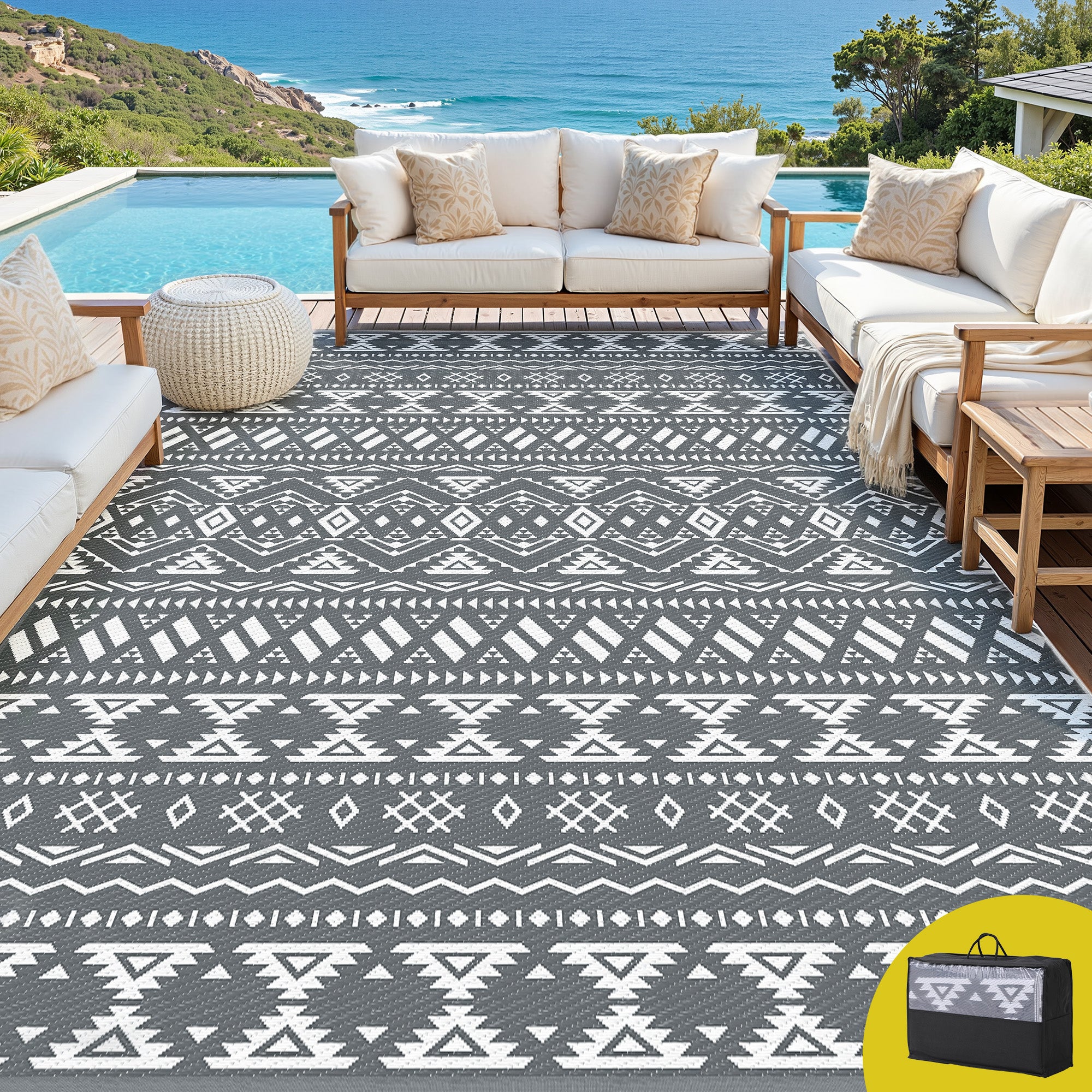 Outdoor Rugs Large Carpet Reversible Area Mat PP Dual - Sided Patio Rug Bohemian