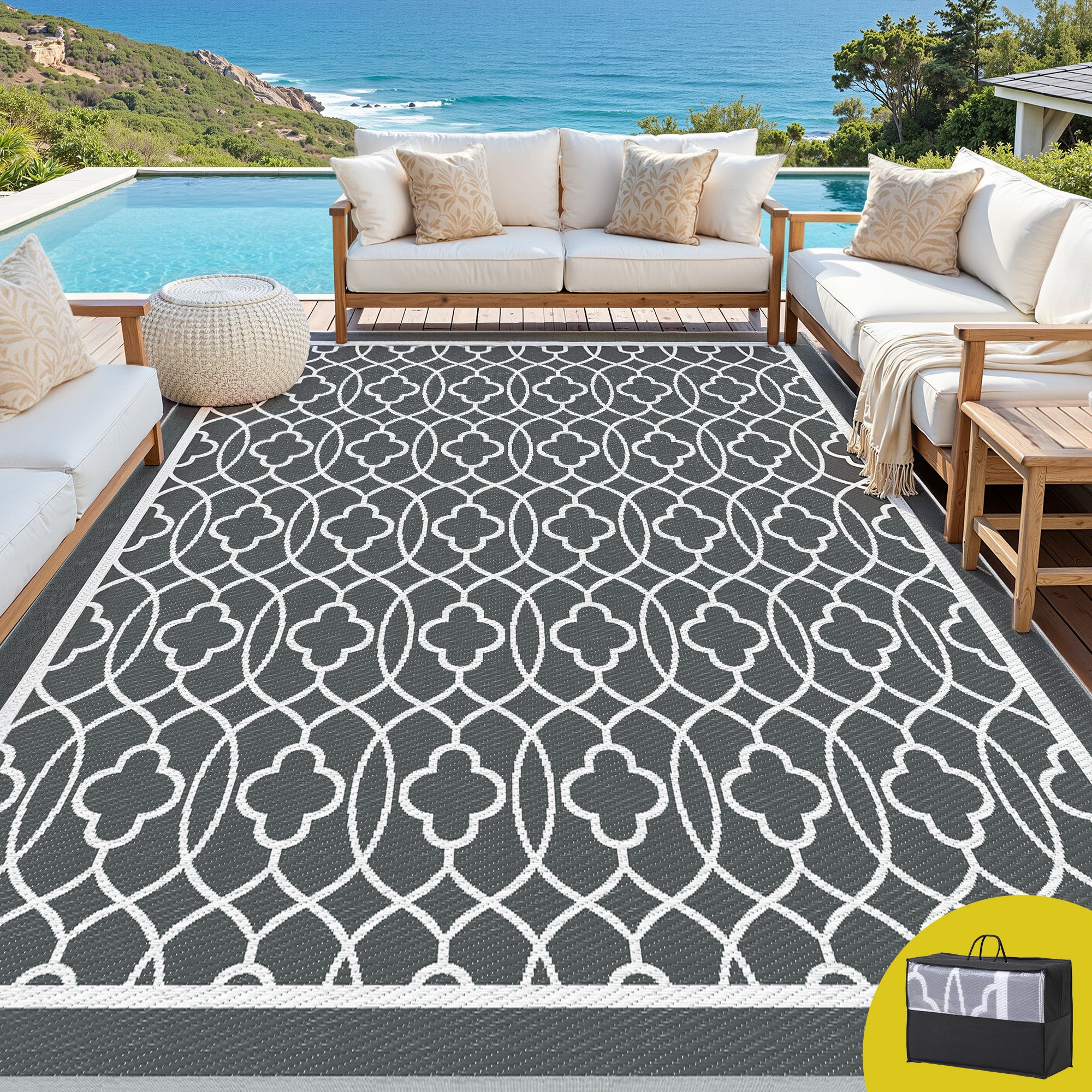 Outdoor Rugs Large Carpet Reversible Area Mat PP Dual - Sided Patio Rug