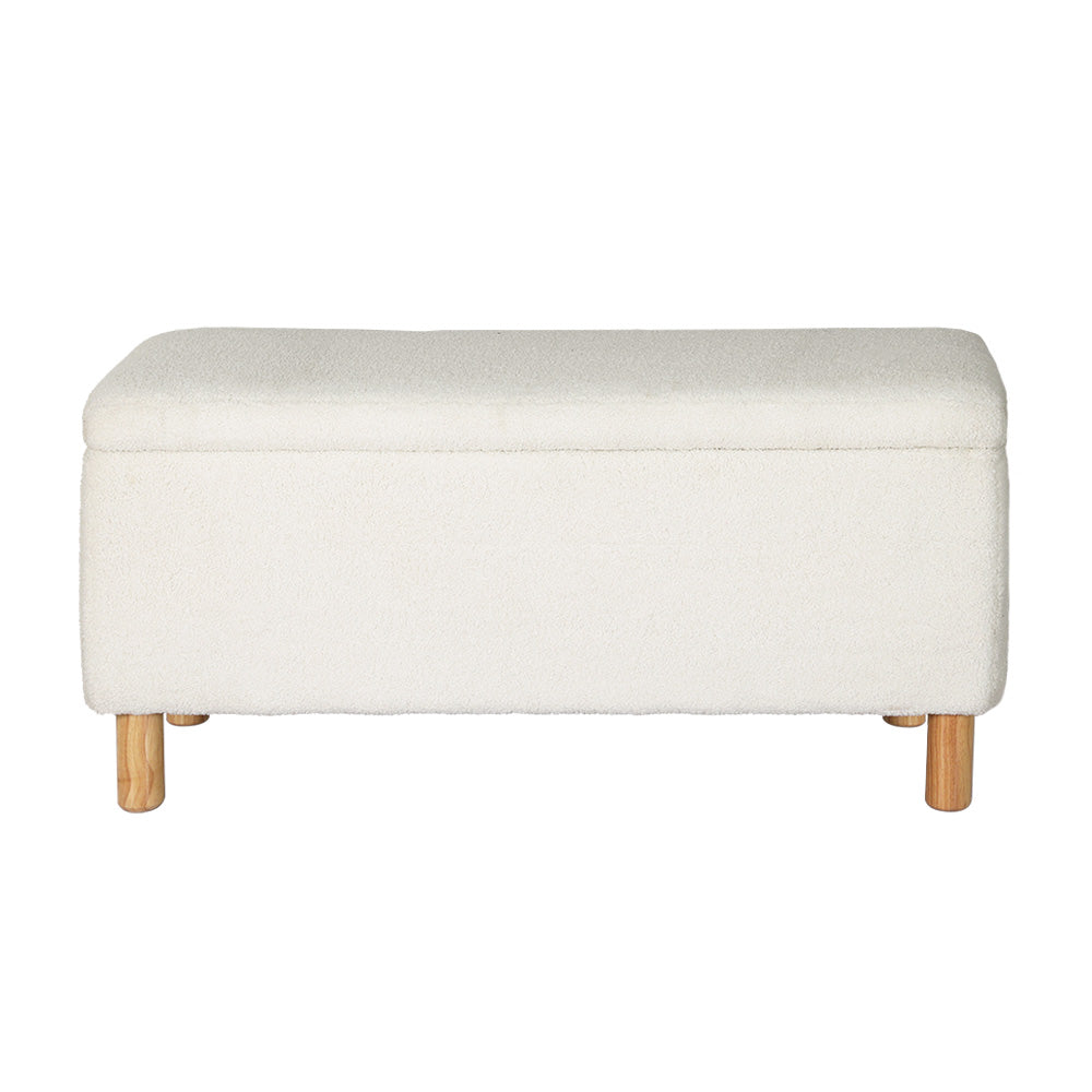 Lynton Bouclé Storage Ottoman – White – 99 cm