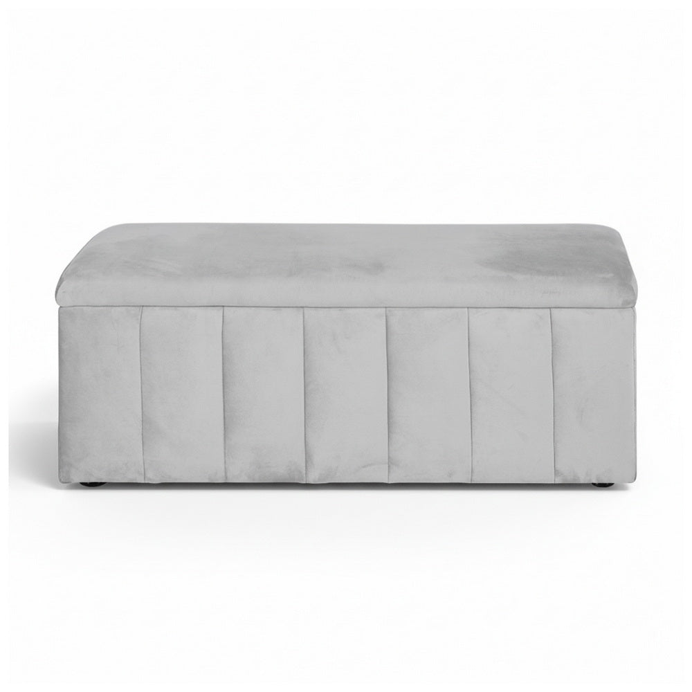 Breton Velvet Storage Ottoman – Grey – 103 cm