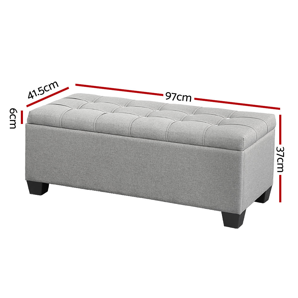 Serano Tufted Storage Ottoman – Light Grey – 97 cm