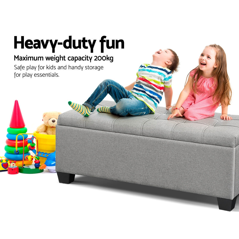 Serano Tufted Storage Ottoman – Light Grey – 97 cm