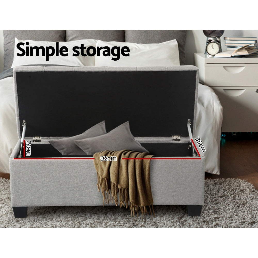 Serano Tufted Storage Ottoman – Light Grey – 97 cm