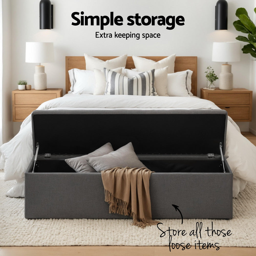 Haxton Linen Storage Ottoman – Dark Grey – 140 cm