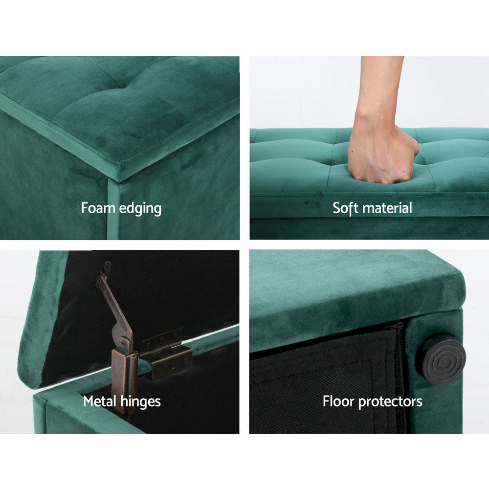 Kendal Velvet Storage Ottoman – Green – 140 cm