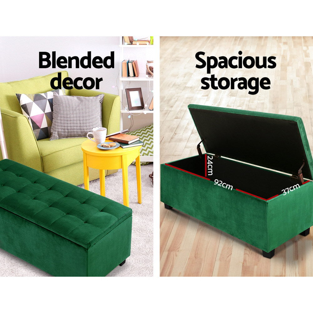 Hadley Velvet Storage Ottoman – Green – 98 cm