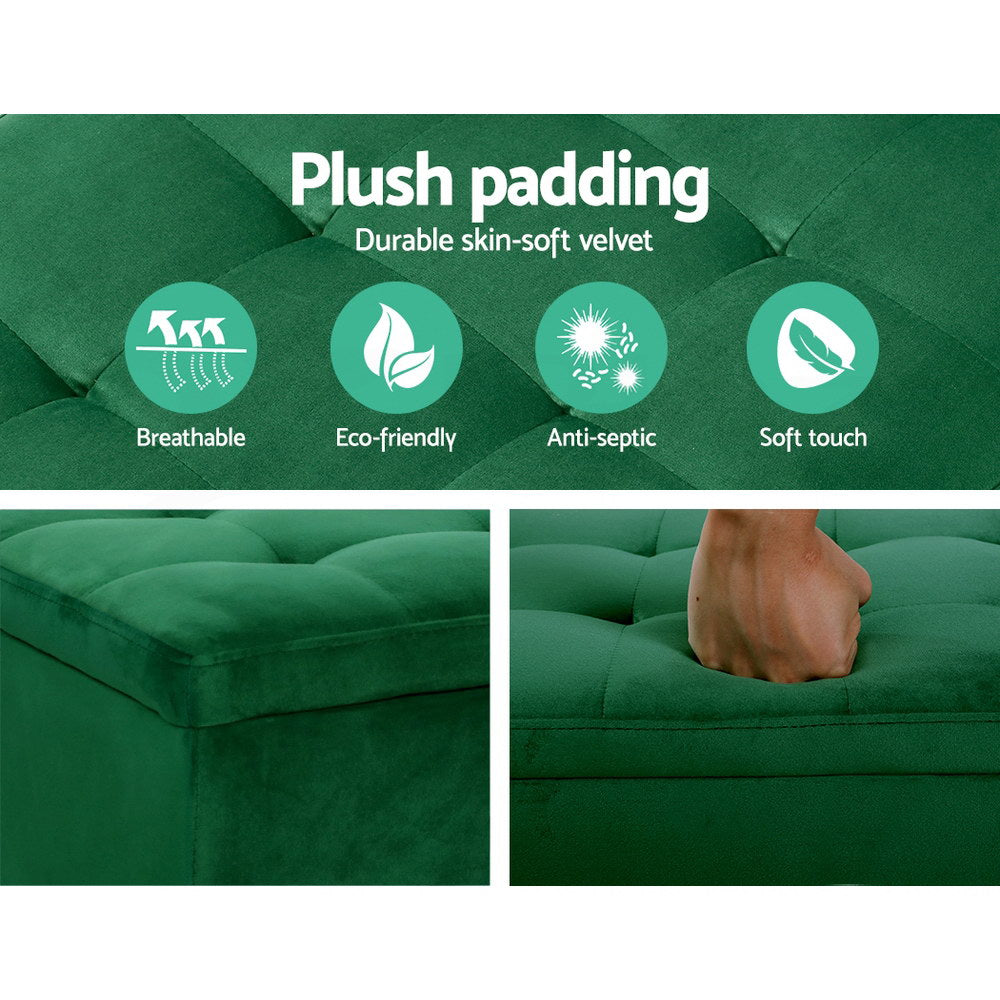 Hadley Velvet Storage Ottoman – Green – 98 cm